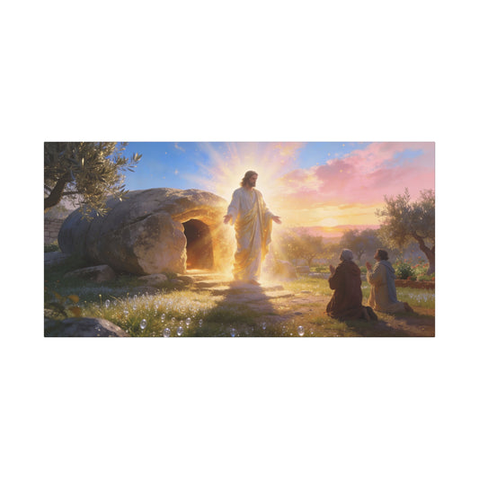 Resurrection Of Jesus Christ Canvas Wall Art - Empty Tomb Sunrise Christian Decor - Glowing Sacred Illustration, Traditional Style - Bedroom Wall Decor, Living Room Home Accent - Cozy Reading Nook Art