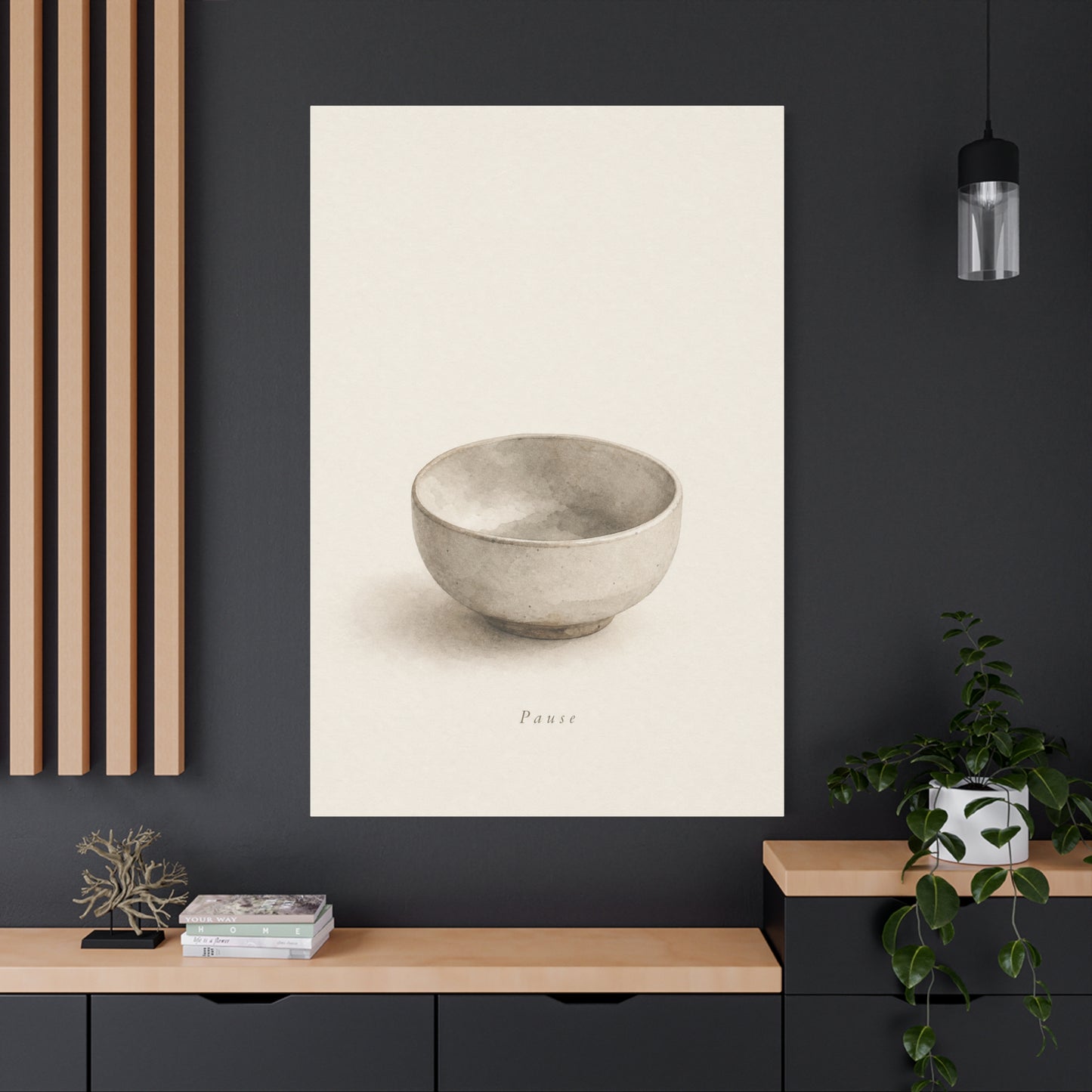 "Pause" Minimalist Bowl Canvas Wall Art - Neutral Still Life Print, Japandi Zen Style, Contemporary Home Decor For Bedroom, Living Room, Meditation Space, Calm Interior Accent - Living Room Wall Decor