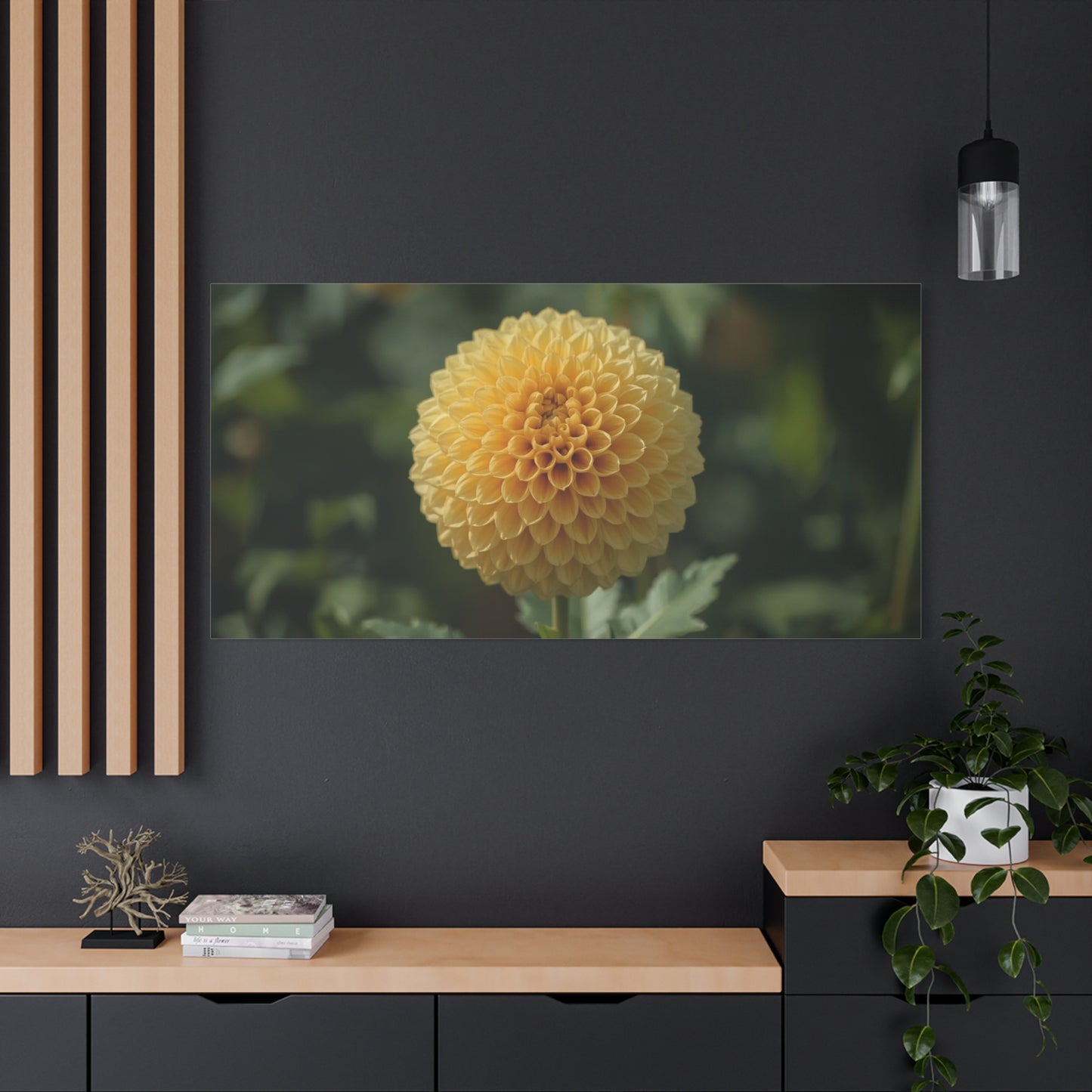 Yellow Dahlia Canvas Wall Art - Botanical Flower Close Up, Soft Focus Garden Art Print - Matte Canvas Print, Contemporary Style - Bedroom Wall Decor, Living Room Accent - Bedroom Home Decoration