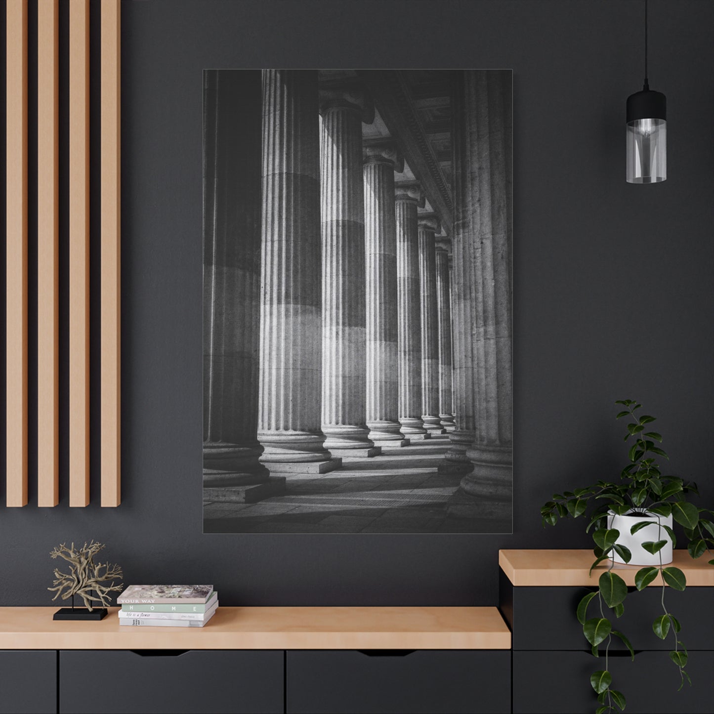 Black And White Classical Columns Canvas Wall Art - Architectural Art Print, Monochrome Stone Colonnade, Contemporary Minimalist Style - Office Wall Decor, Lobby Accent - Reception Area Decor