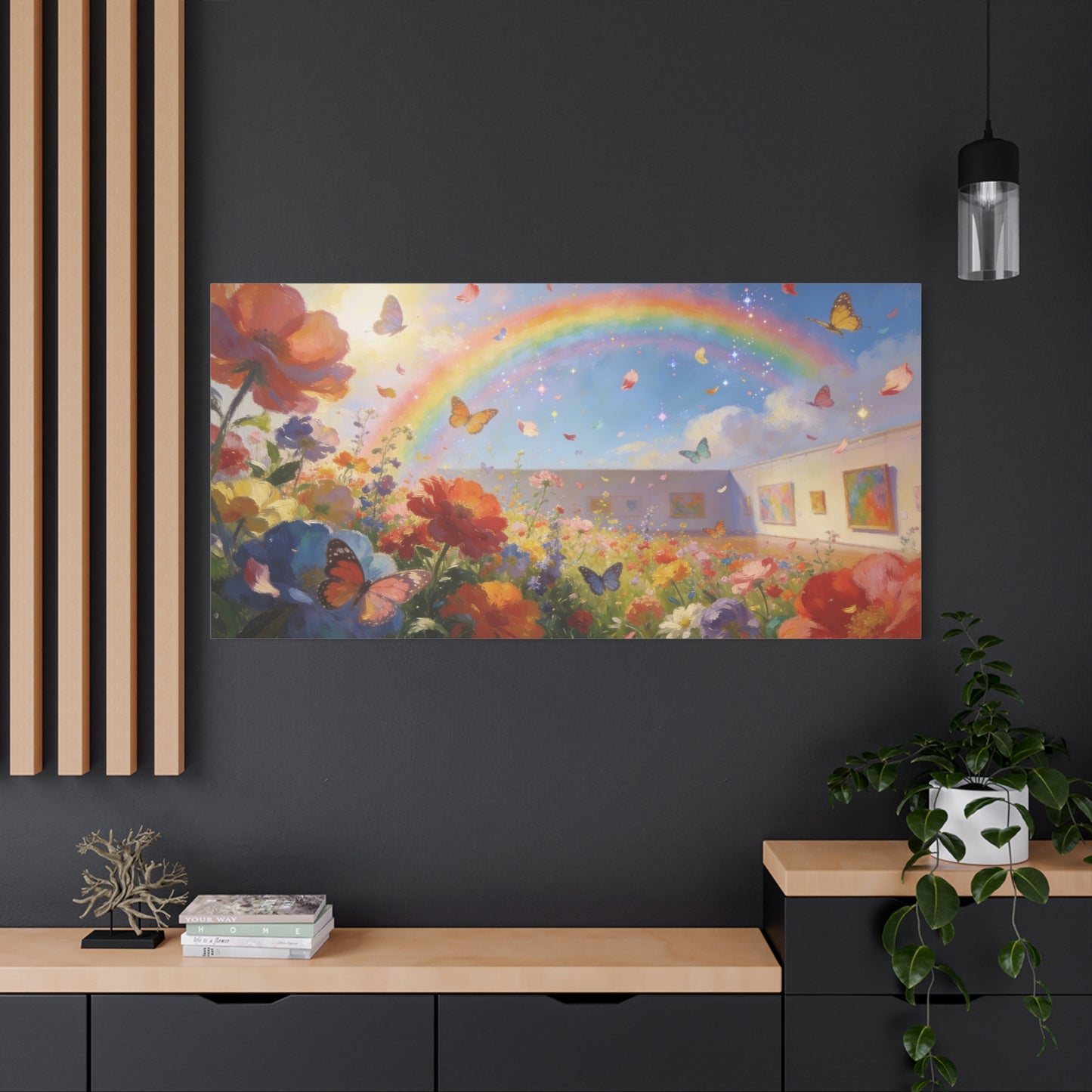 Rainbow Wildflower Butterfly Canvas Wall Art - Dreamy Floral Garden Painting, Matte Finish Canvas Print - Contemporary Style, Living Room Wall Decor, Bedroom Home Decoration - Bedroom Home Decoration