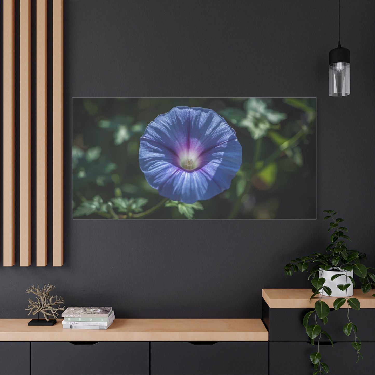Blue Morning Glory Canvas Wall Art - Floral Botanical Art Print, Purple Bloom Wall Decor - Matte Cotton Art Print, Contemporary Nature Style - Bedroom Decoration, Living Room Accent - Ready to Hang