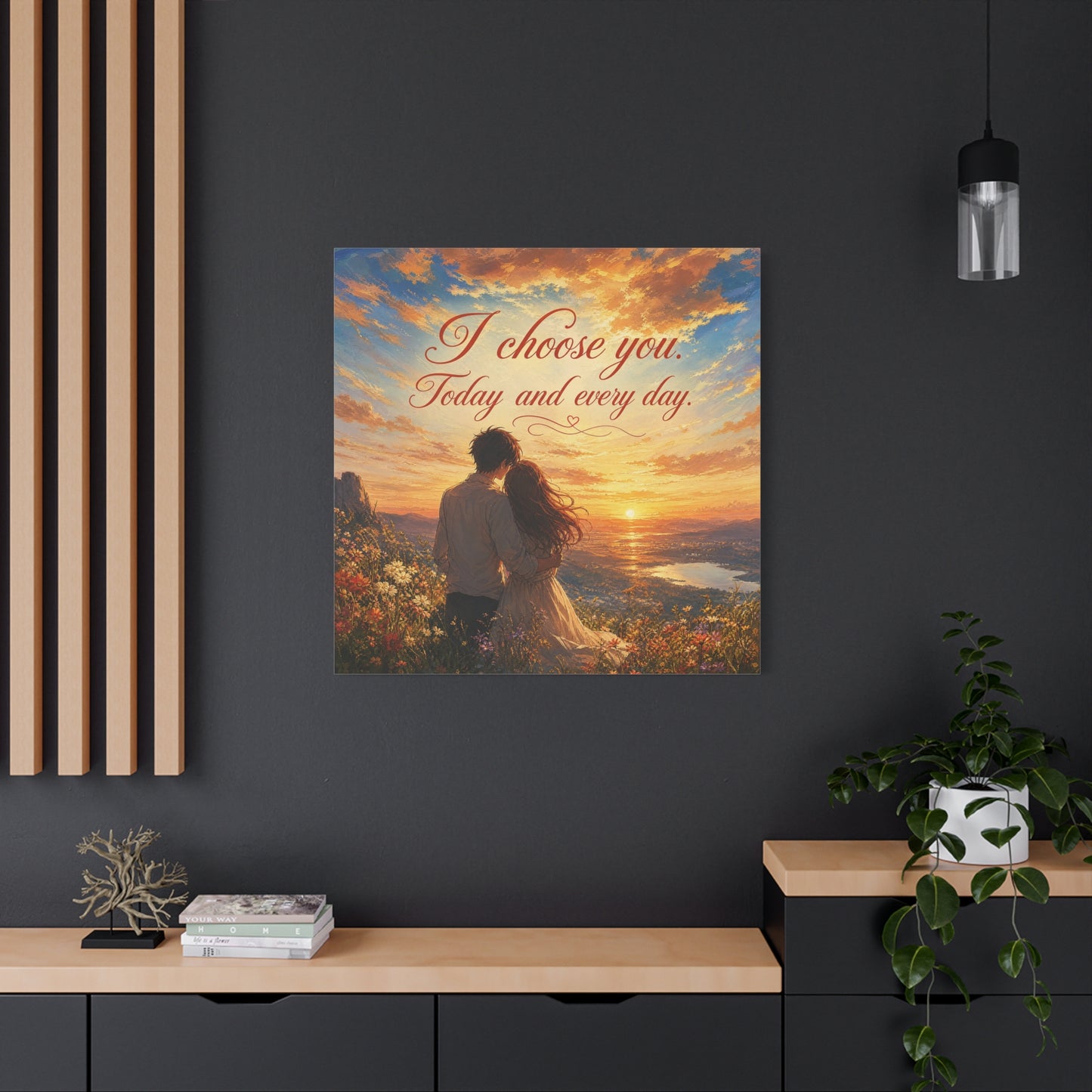 "I Choose You. Today And Every Day." Romantic Couple Canvas Wall Art - Sunset Love Quote Print, Golden Sky Landscape, Bedroom Wall Decor, Living Room Home Decoration - Ready to Hang - Ready to Hang