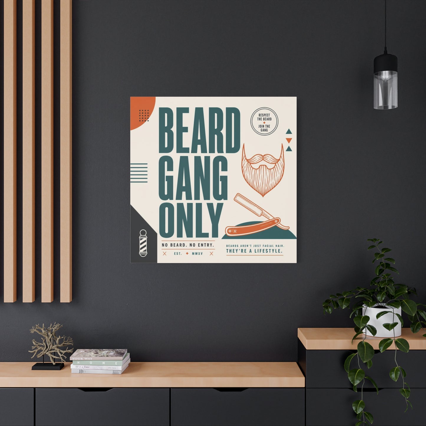 "Beard Gang Only" Typography Canvas Wall Art - Barber Beard Quote Print, Vintage Modern Style - Barbershop Wall Decor, Workspace Accent, Retro Illustration Canvas - Reception Area Decor