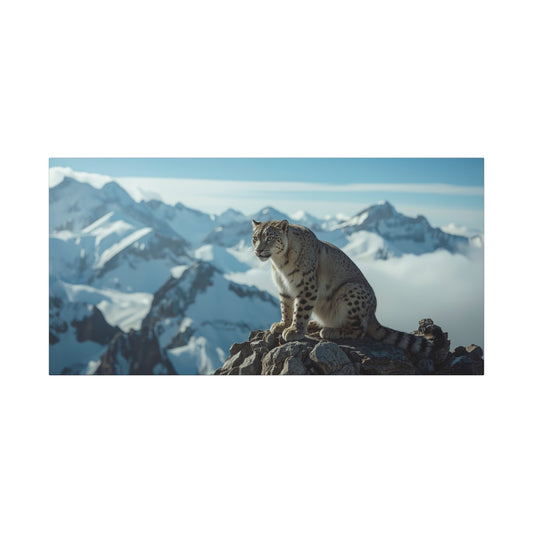 Snow Leopard Canvas Wall Art - Alpine Mountain Wildlife Print, Blue Snowy Peaks, Matte Cotton Canvas, Contemporary Nature Style - Living Room Wall Decor, Office Art Accent - Bedroom Home Decoration
