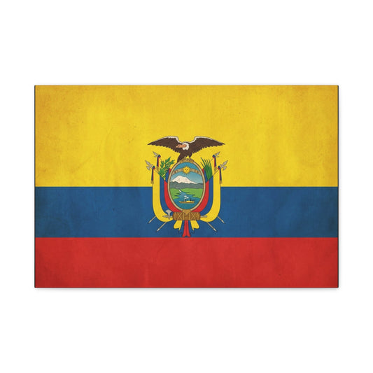 Ecuador Flag Canvas Wall Art - Vintage National Banner Print, Yellow Blue Red Tricolor With Coat Of Arms - Traditional Patriotic Decor - Living Room Home Decoration, Office Accent - Office Wall Art