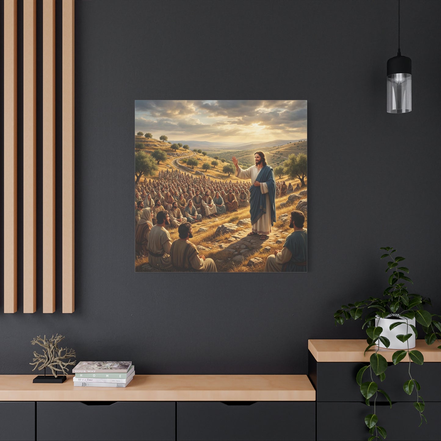 Jesus Teaching Multitude Canvas Wall Art - Biblical Hillside Sermon Scene, Matte Cotton Print - Traditional Christian Decor - Living Room Wall Decor, Bedroom Home Decoration, Office Art