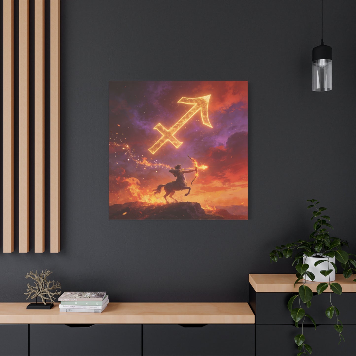 Sagittarius Zodiac Canvas Wall Art - Fiery Centaur Archer Astrology Print, Glowing Constellation Symbol - Matte Canvas Decor - Fantasy Style For Bedroom, Office Wall Art - Bedroom Home Decoration