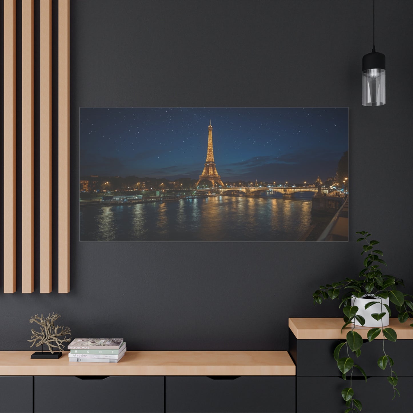Eiffel Tower Canvas Wall Art Paris Night Art Print - Starry Seine Cityscape, Matte Finish Cotton Canvas - Contemporary Living Room Wall Decor, Bedroom Home Decoration - Bedroom Home Decoration