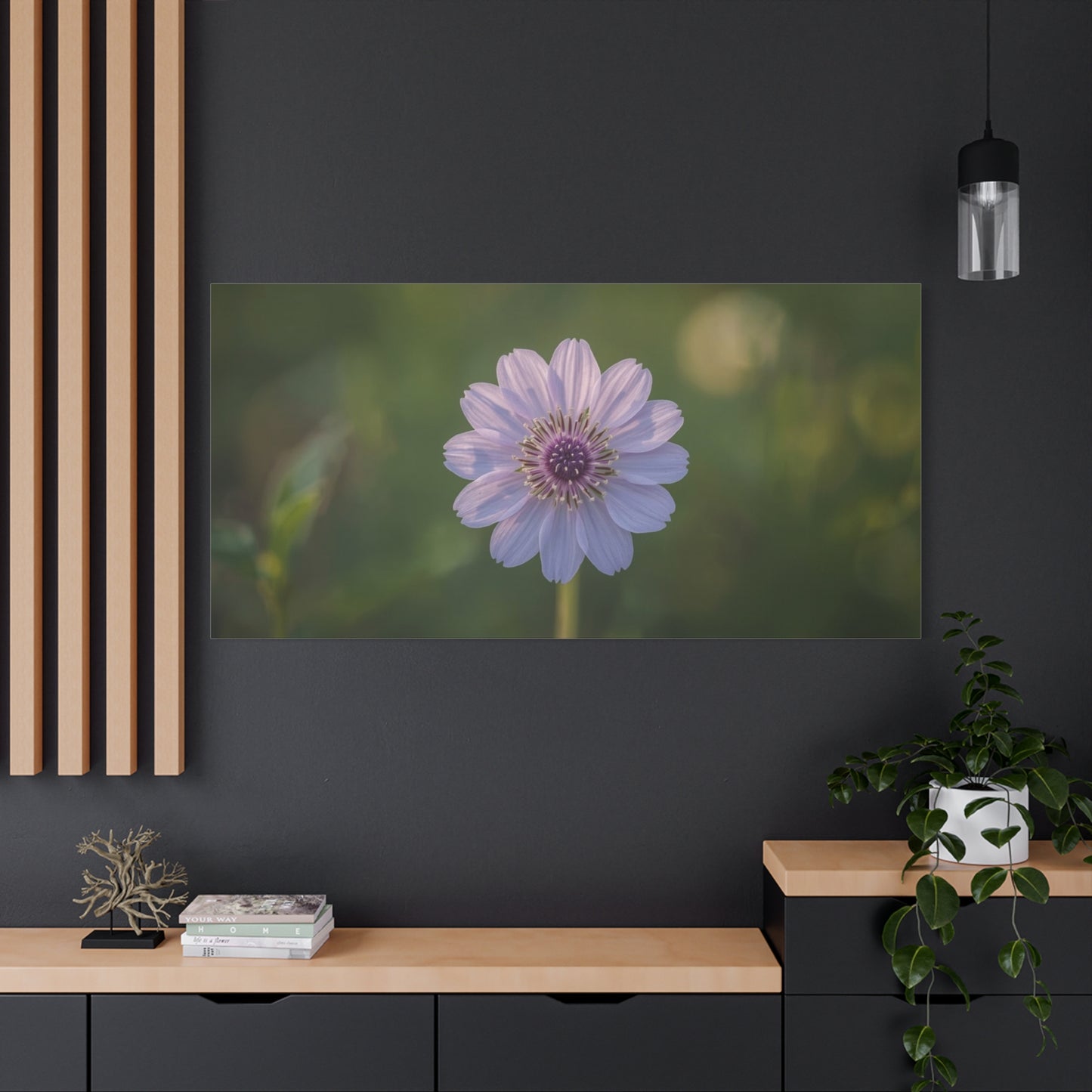 Purple Cosmos Flower Canvas Wall Art - Botanical Floral Art Print, Soft Green Bokeh Background - Matte Cotton Canvas - Contemporary Style, Bedroom Wall Decor, Living Room Accent