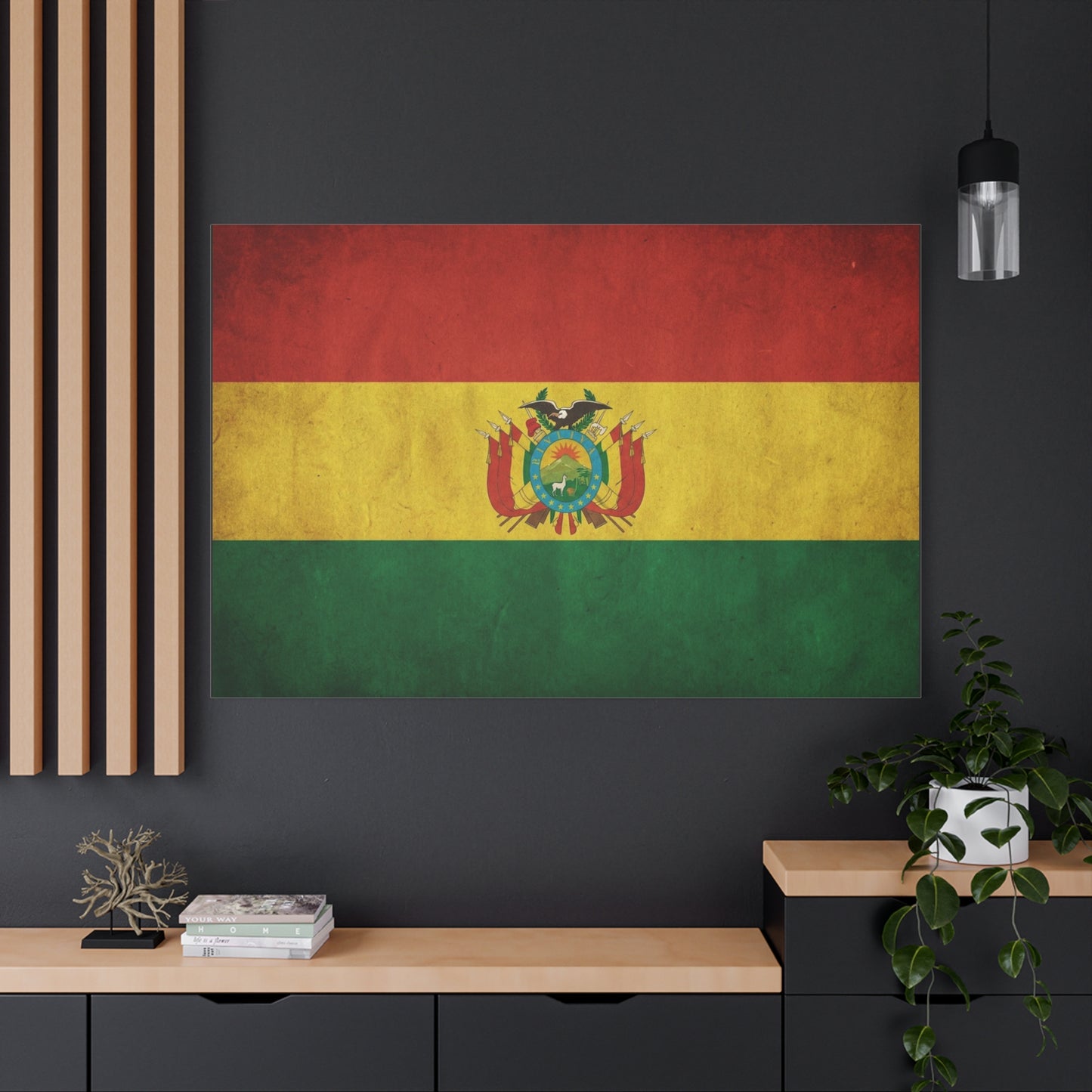 Bolivia Flag Canvas Wall Art - Vintage Bolivian Tricolor With Coat Of Arms - Distressed Patriotic Print, Cultural Decor, Living Room Wall Decor - Bedroom Home Decoration - Bedroom Home Decoration
