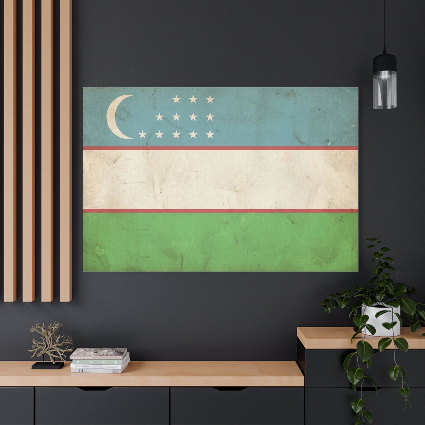 Uzbekistan Flag Canvas Wall Art - Vintage Uzbek Flag Print, Distressed Patriotic Decor - Cotton Canvas Look - Traditional Style - Living Room Wall Decor - Bedroom Home Decoration - Ready to Hang