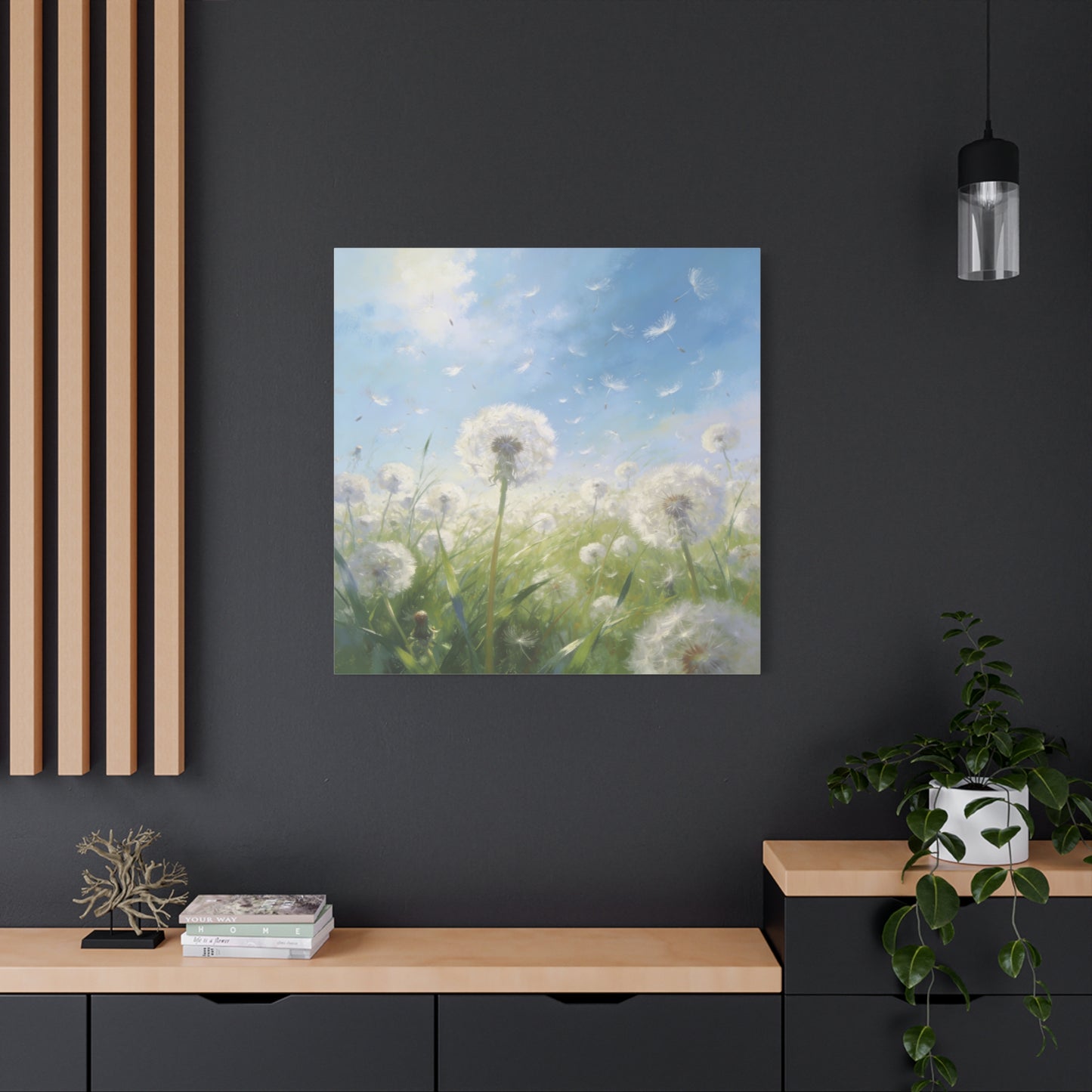Dandelion Meadow Canvas Wall Art - Blue Sky Botanical Canvas Print, Soft Pastel Nature Wall Decor - Matte Cotton Artwork - Bedroom Home Decoration, Living Room Accent - Bedroom Home Decoration