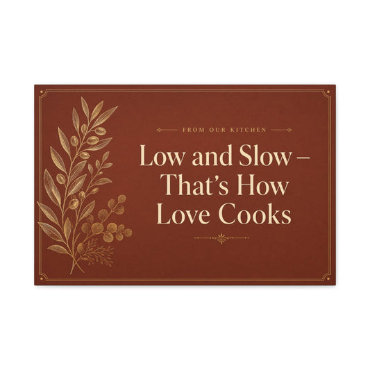 "Low And Slow - That's How Love Cooks" Kitchen Canvas Wall Art - Rustic Typography Botanical Print - Brown Farmhouse Dining Room Decor - Office Wall Art - Bedroom Home Decoration - Ready to Hang