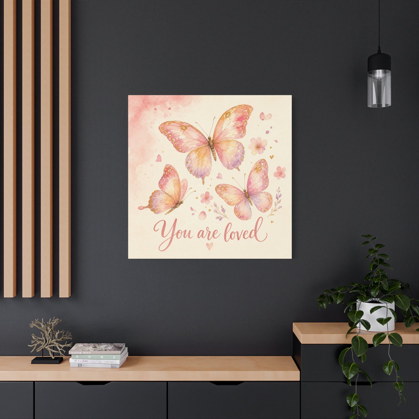 "You Are Loved" Butterfly Canvas Wall Art - Pink Watercolor Butterflies, Inspirational Nursery Decor - Soft Pastel Floral Home Decoration - Bedroom Wall Hanging, Baby Girl Room Accent - Ready to Hang