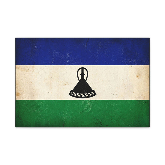 Lesotho Flag Canvas Wall Art - Vintage Blue White Green Tricolor With Basotho Hat Emblem, Distressed National Banner Print - Rustic Patriotic Decor For Living Room Bedroom Office - Office Wall Art