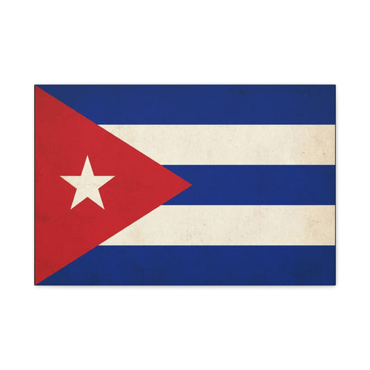 Cuban Flag Canvas Wall Art - Vintage Cuba Flag Print, Patriotic Heritage Decor - Distressed Cotton Canvas - Traditional Style For Living Room, Office Wall Decor - Bedroom Home Decoration