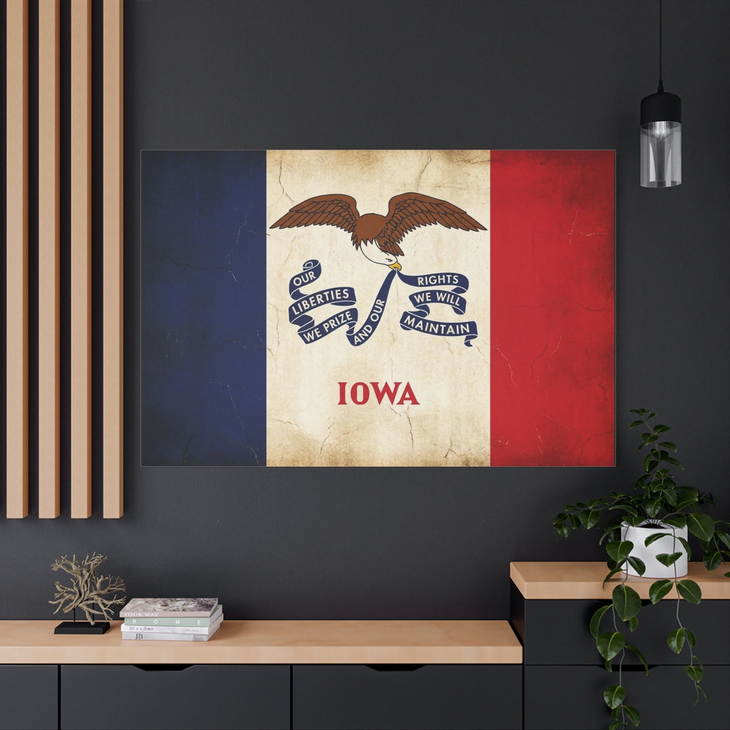 Iowa State Flag Canvas Wall Art - "Our Liberties We Prize And Our Rights We Will Maintain" Eagle Print - Vintage Patriotic Decor - Living Room Wall Decor, Office Art - Bedroom Home Decoration