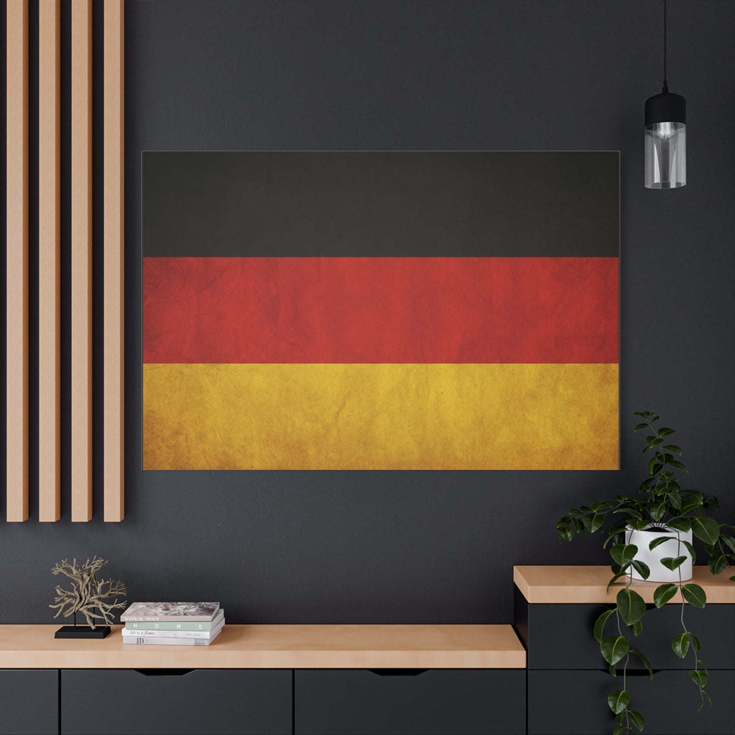 German Flag Canvas Wall Art - Vintage Germany Pride Decor, Black Red Gold Horizontal Banner Print - Rustic Textured Style, Living Room Wall Decor, Office Art - Bedroom Home Decoration - Ready to Hang