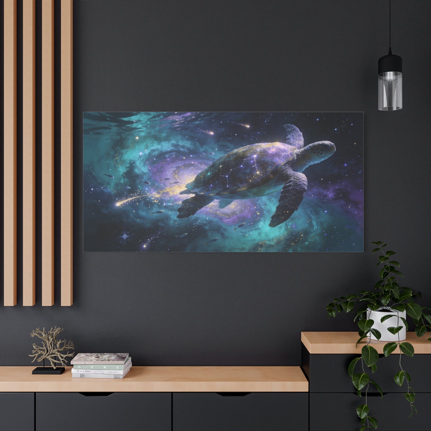 Cosmic Sea Turtle Canvas Wall Art - Celestial Galaxy Ocean Animal Print, Surreal Space Decor - Matte Cotton Canvas - Contemporary Fantasy Style - Living Room Bedroom Office Wall Decor - Ready to Hang