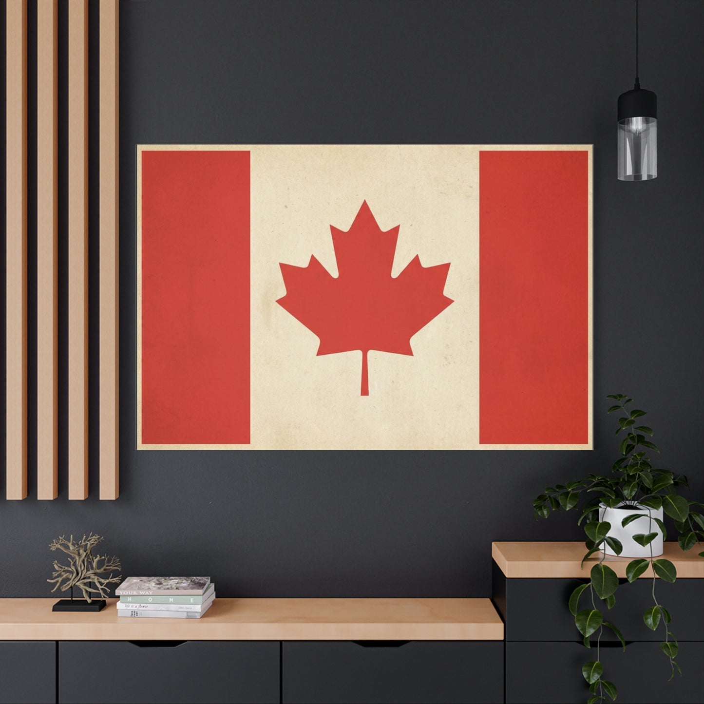 Canadian Flag Canvas Wall Art - Vintage Red Maple Leaf Patriotic Print, Rustic Neutral Texture, Canada Pride Decor, Living Room Wall Decor, Bedroom Home Decoration, Dorm Accent - Ready to Hang