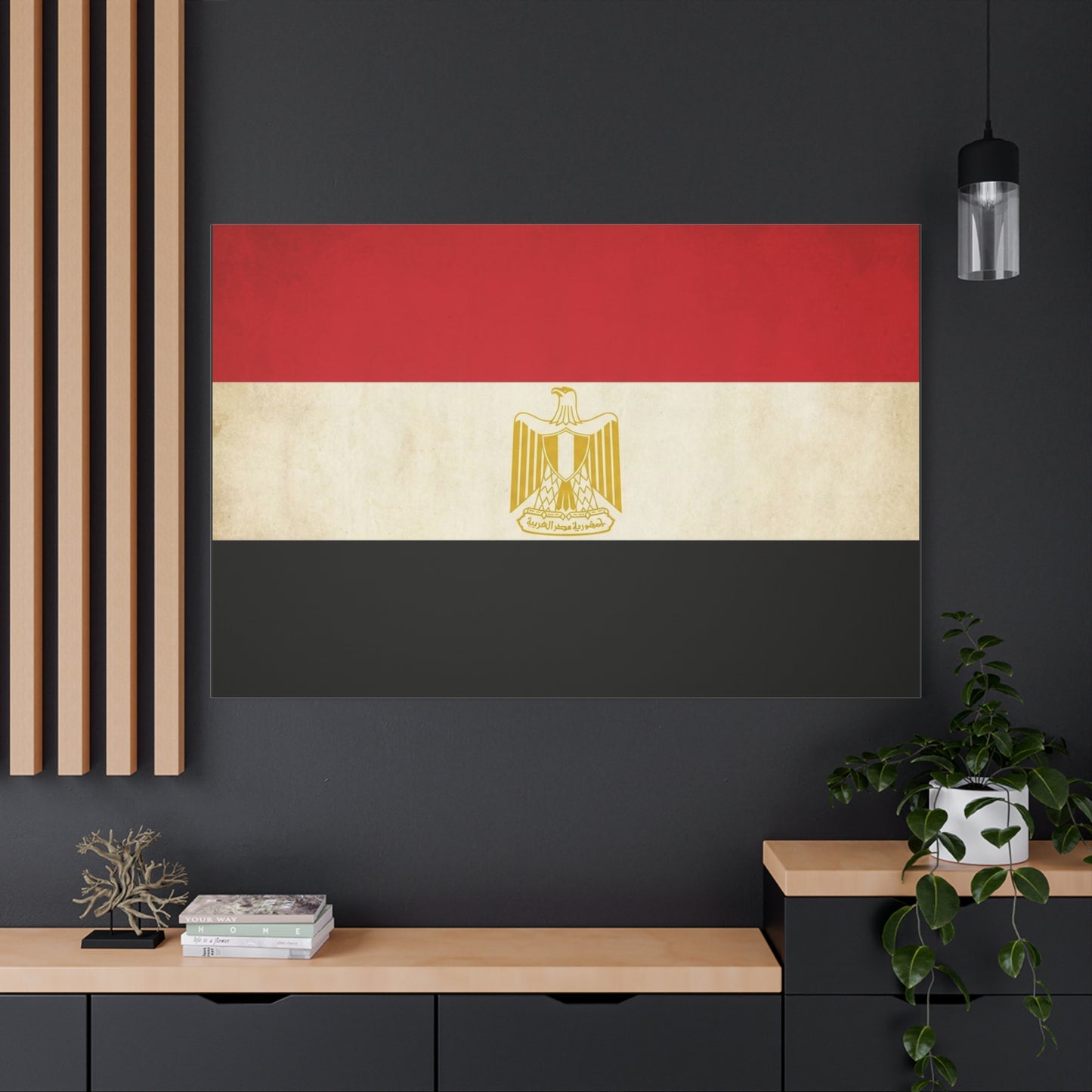 Egypt Flag Canvas Wall Art - Vintage Egyptian Eagle Emblem Print, Patriotic Red White Black Banner - Traditional National Decor - Living Room Home Decoration - Living Room Wall Decor - Ready to Hang