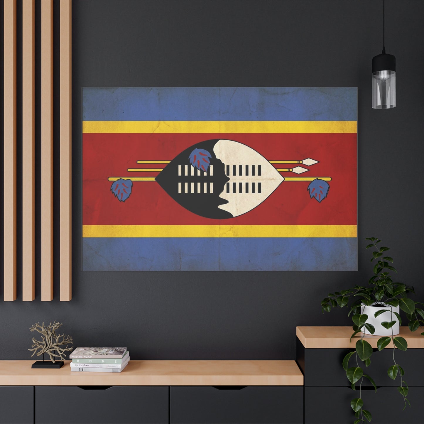 Eswatini Flag Canvas Wall Art - Swazi National Flag Print, Vintage Patriotic Home Decor - Matte Canvas Wall Hanging - Living Room Decoration, Office Accent - Bedroom Home Decoration - Ready to Hang
