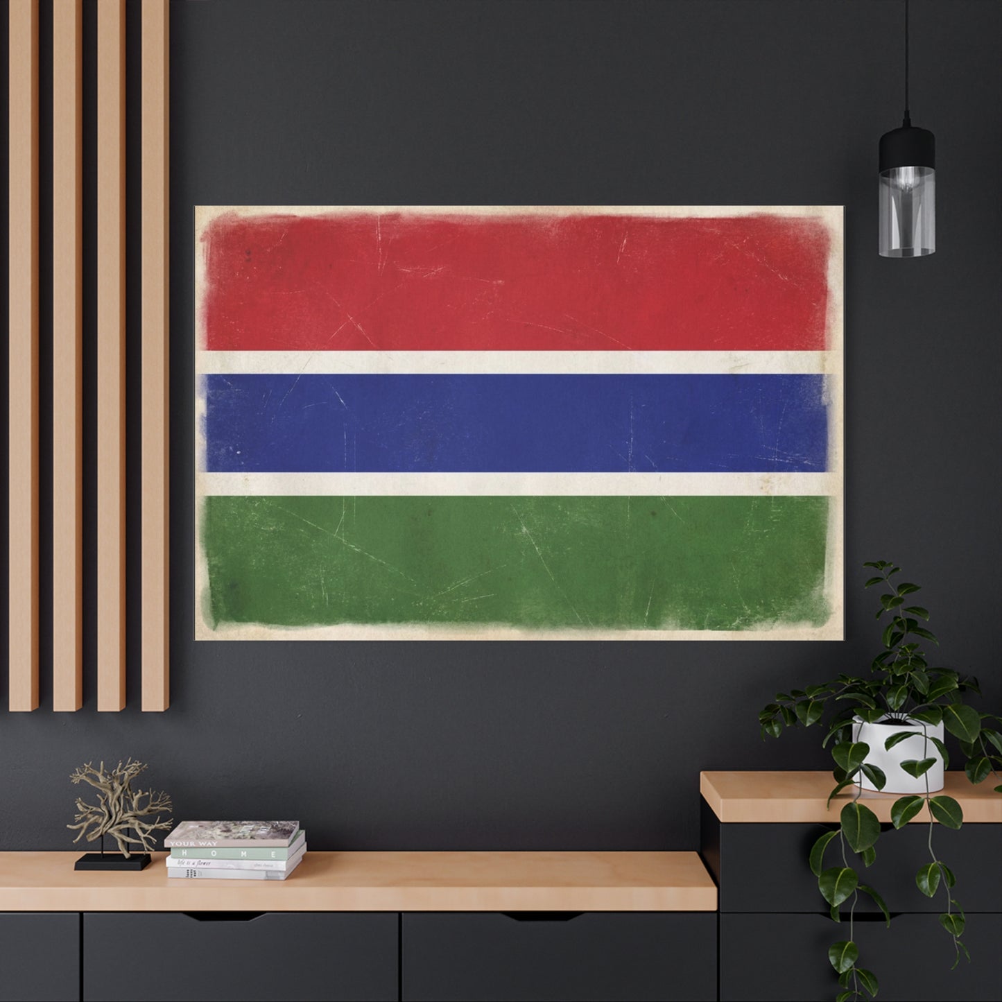 Gambia Flag Canvas Wall Art - Vintage Distressed National Banner Print - Red Blue Green Stripe Design, Patriotic Decor, Cultural Home Decoration For Living Room Bedroom Office - Living Room Wall Decor