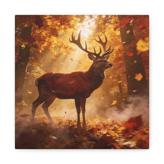 Red Stag Canvas Wall Art - Autumn Forest Deer Wildlife Print, Golden Sunbeams, Rustic Woodland Decor, Matte Finish Canvas Print, Living Room Wall Decor, Bedroom Home Decoration - Cozy Reading Nook Art