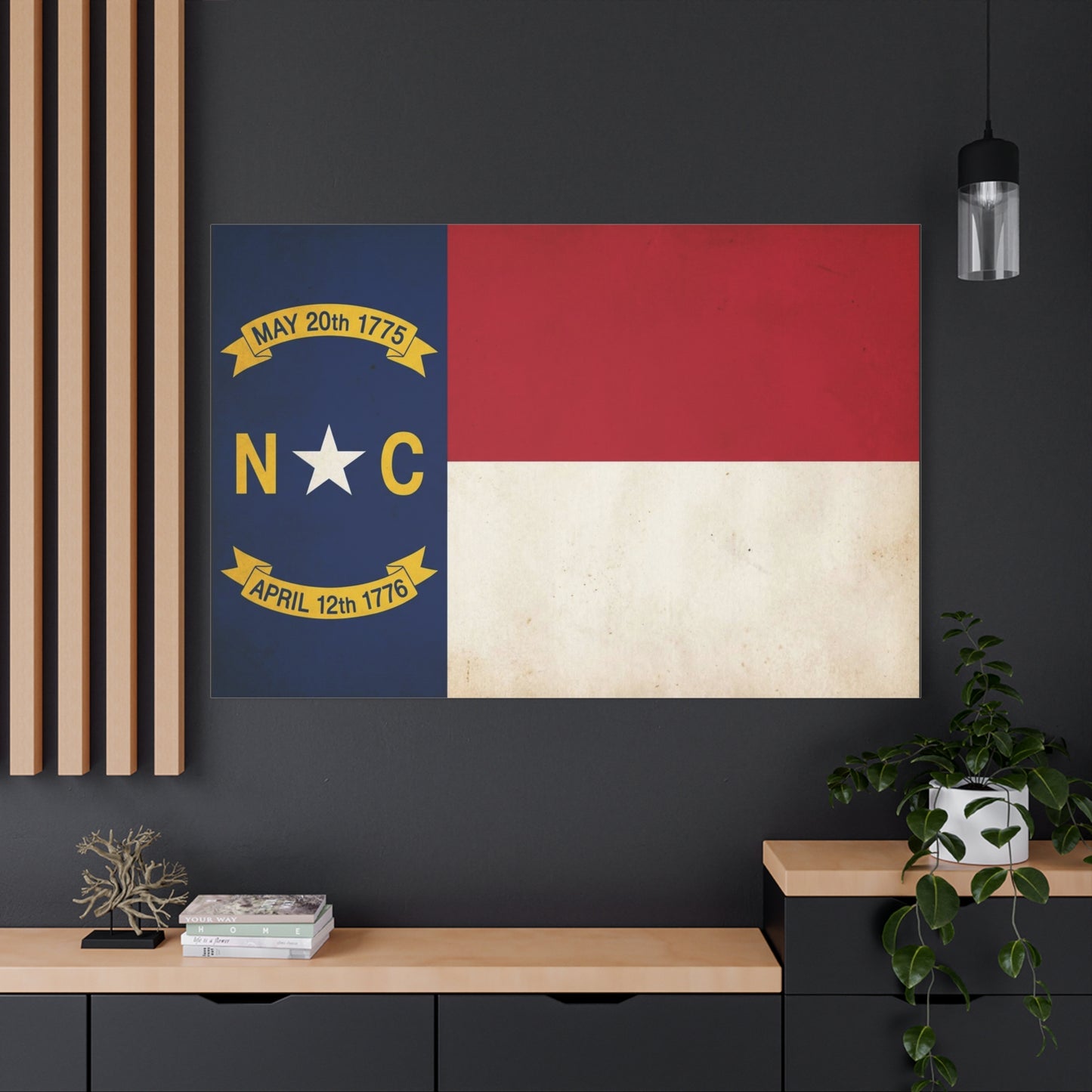 North Carolina State Flag Canvas Wall Art - "May 20th 1775" "April 12th 1776" Vintage Patriotic Print - Rustic Americana Decor - Living Room Home Decoration, Office Wall Accent - Ready to Hang