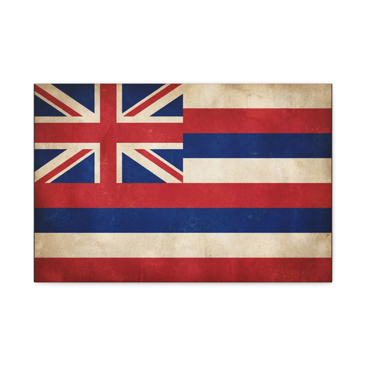 Hawaii State Flag Canvas Wall Art - Vintage Hawaiian Flag Print, Distressed Patriotic Wall Decor - Matte Cotton Canvas - Traditional Island Style - Living Room Bedroom Office Accent - Ready to Hang