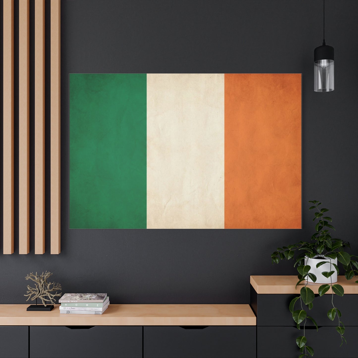 Irish Flag Canvas Wall Art - Vintage Tricolor Ireland Print, Green White Orange Rustic Texture - Minimalist Traditional Style - Living Room Wall Decor, Office Art Accent - Bedroom Home Decoration