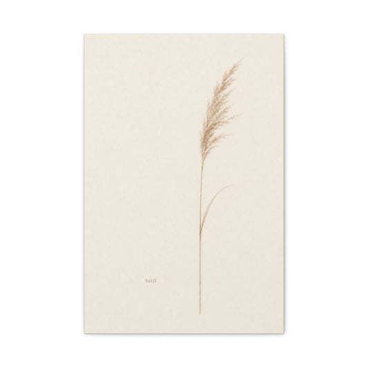 "Still" Minimalist Botanical Canvas Wall Art - Beige Pampas Grass Print, Neutral Contemporary Home Decor - Bedroom Living Room Decoration - Calm Nature Wall Hanging For Meditation Space