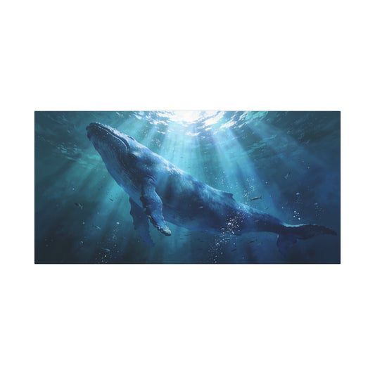 Humpback Whale Canvas Wall Art - Underwater Ocean Wildlife Scene, Blue Marine Decor - Matte Cotton Art Print - Contemporary Coastal Style - Living Room Wall Decor Bedroom Decoration - Ready to Hang