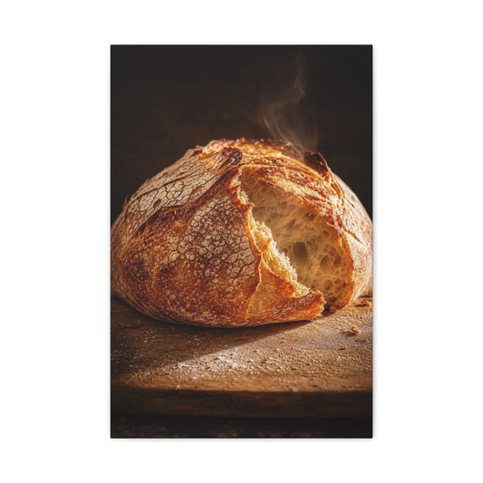 Rustic Bread Canvas Wall Art - Crusty Artisan Loaf Food Art Print, Warm Kitchen Wall Decor, Moody Still Life, Cotton Canvas, Dining Room Accent, Farmhouse Interior Style - Ready to Hang