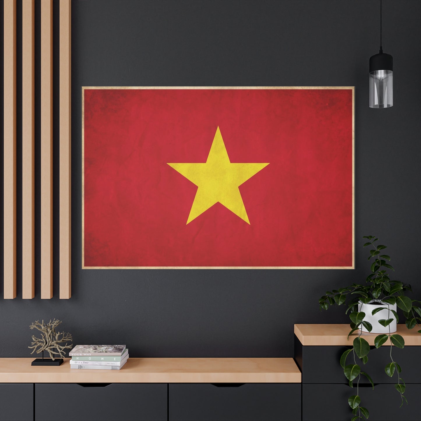 Vietnam Flag Canvas Wall Art - Red Field With Yellow Star Country Pride Decor - Vintage Style Cotton Print - Living Room Wall Decor, Bedroom Home Decoration, Office Art - Bedroom Home Decoration
