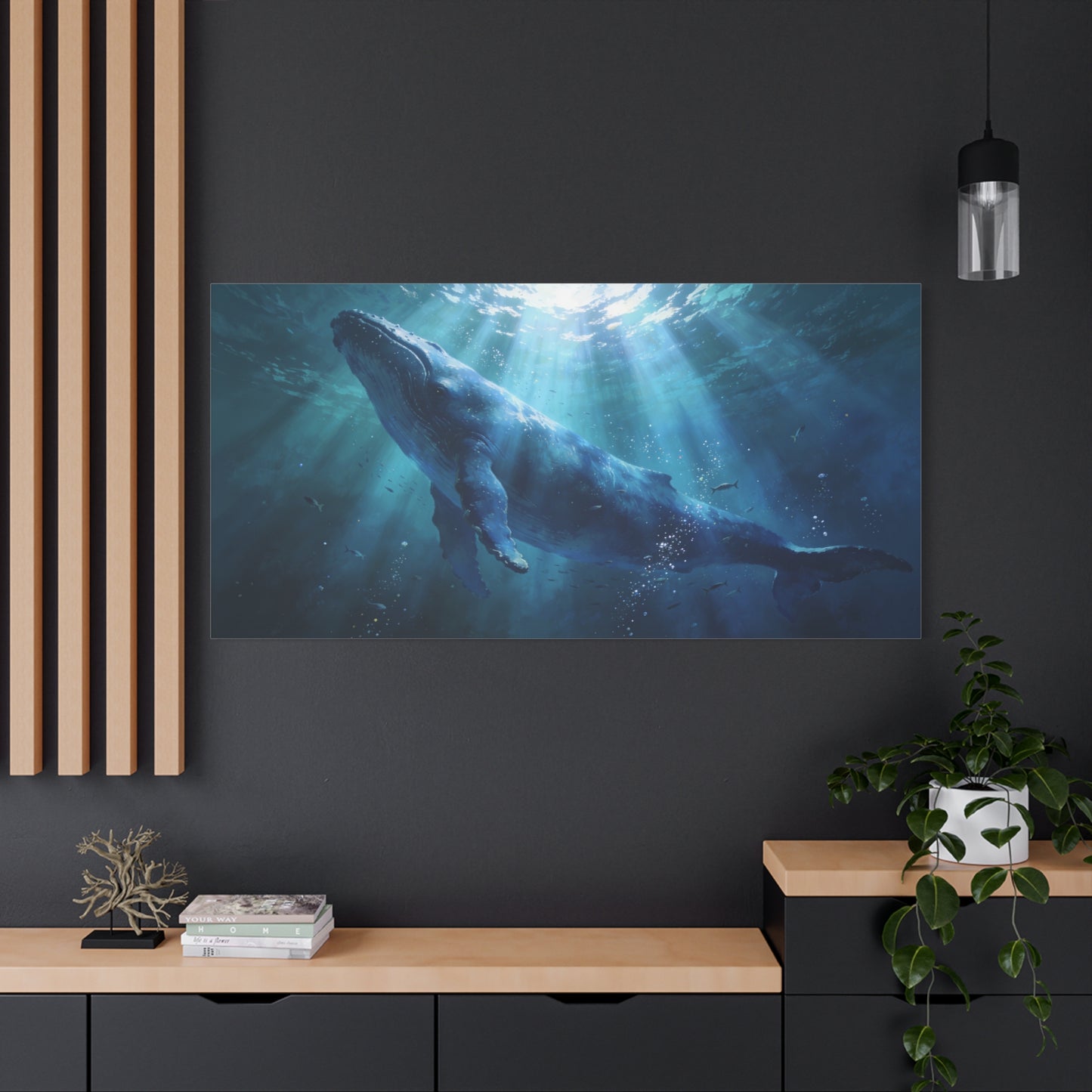 Humpback Whale Canvas Wall Art - Underwater Ocean Wildlife Scene, Blue Marine Decor - Matte Cotton Art Print - Contemporary Coastal Style - Living Room Wall Decor Bedroom Decoration - Ready to Hang
