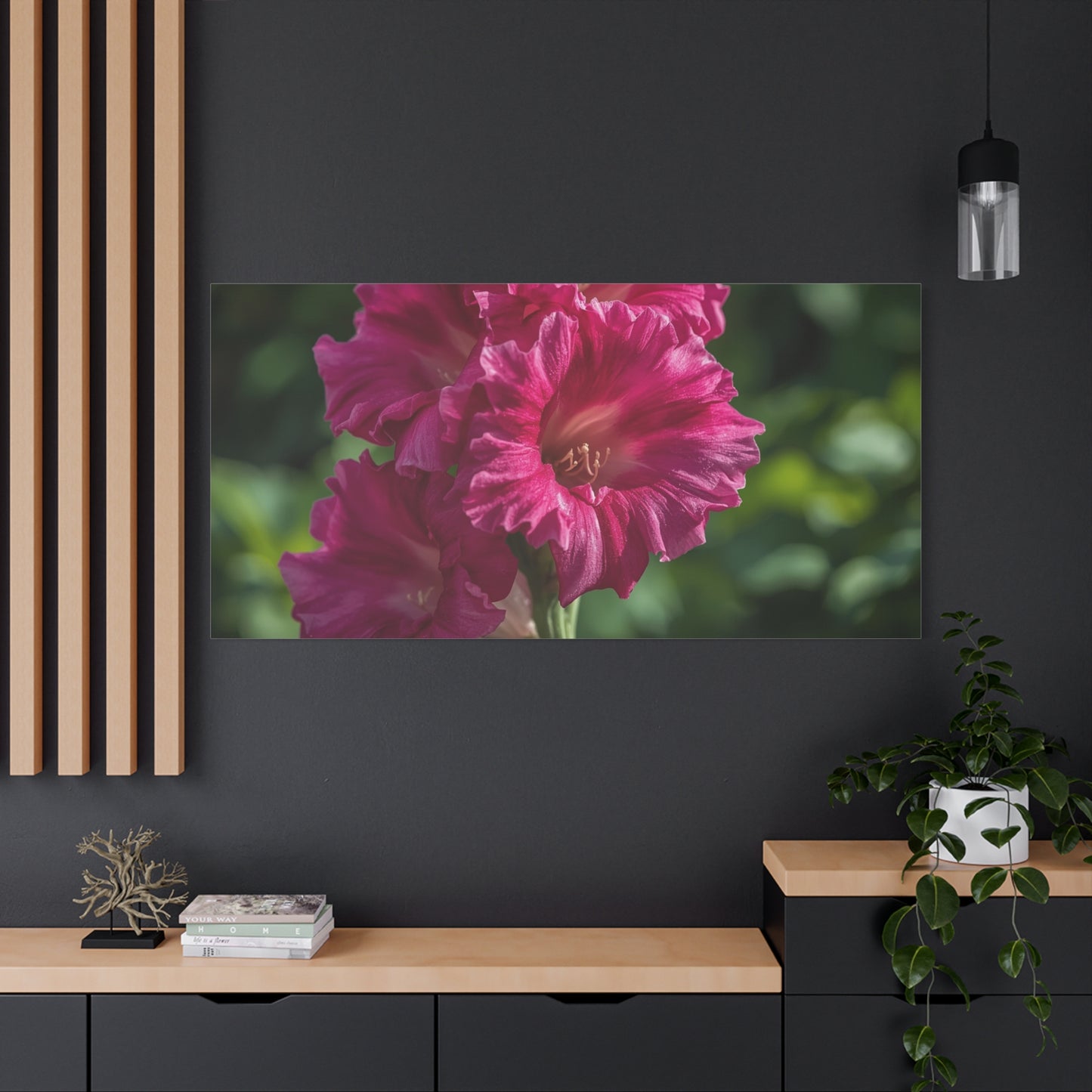 Magenta Gladiolus Flower Canvas Wall Art - Floral Botanical Close Up Art Print - Soft Light, Matte Cotton Canvas - Contemporary Bedroom Decor, Living Room Wall Decor, Office Accent - Ready to Hang