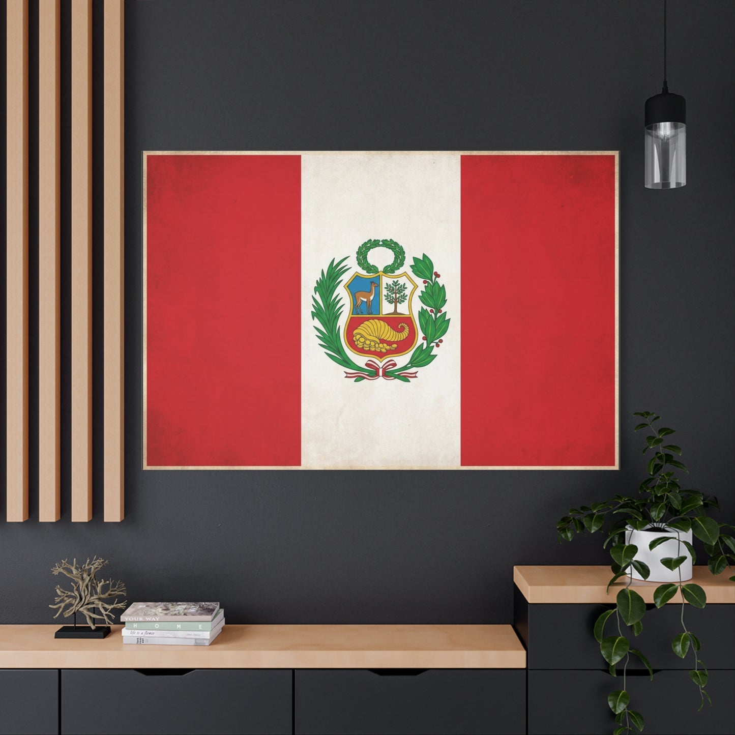 Peru Flag Canvas Wall Art - Vintage Peruvian Coat Of Arms Print, Red White Banner Decor - Traditional Patriotic Style - Living Room Home Decoration - Living Room Wall Decor - Bedroom Home Decoration