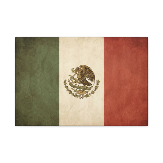 Vintage Mexico Flag Canvas Wall Art - Mexican Eagle Emblem Tricolor Print - Rustic Patriotic Decor, Distressed Cotton Canvas, Living Room Wall Decor, Office Art - Modern Farmhouse Style