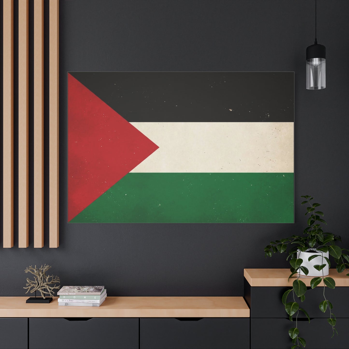 Palestine Flag Canvas Wall Art - Vintage Palestinian Flag Print, Patriotic Red Black White Green Design - Minimalist Cultural Decor - Living Room Bedroom Office Wall Decor - Bedroom Home Decoration