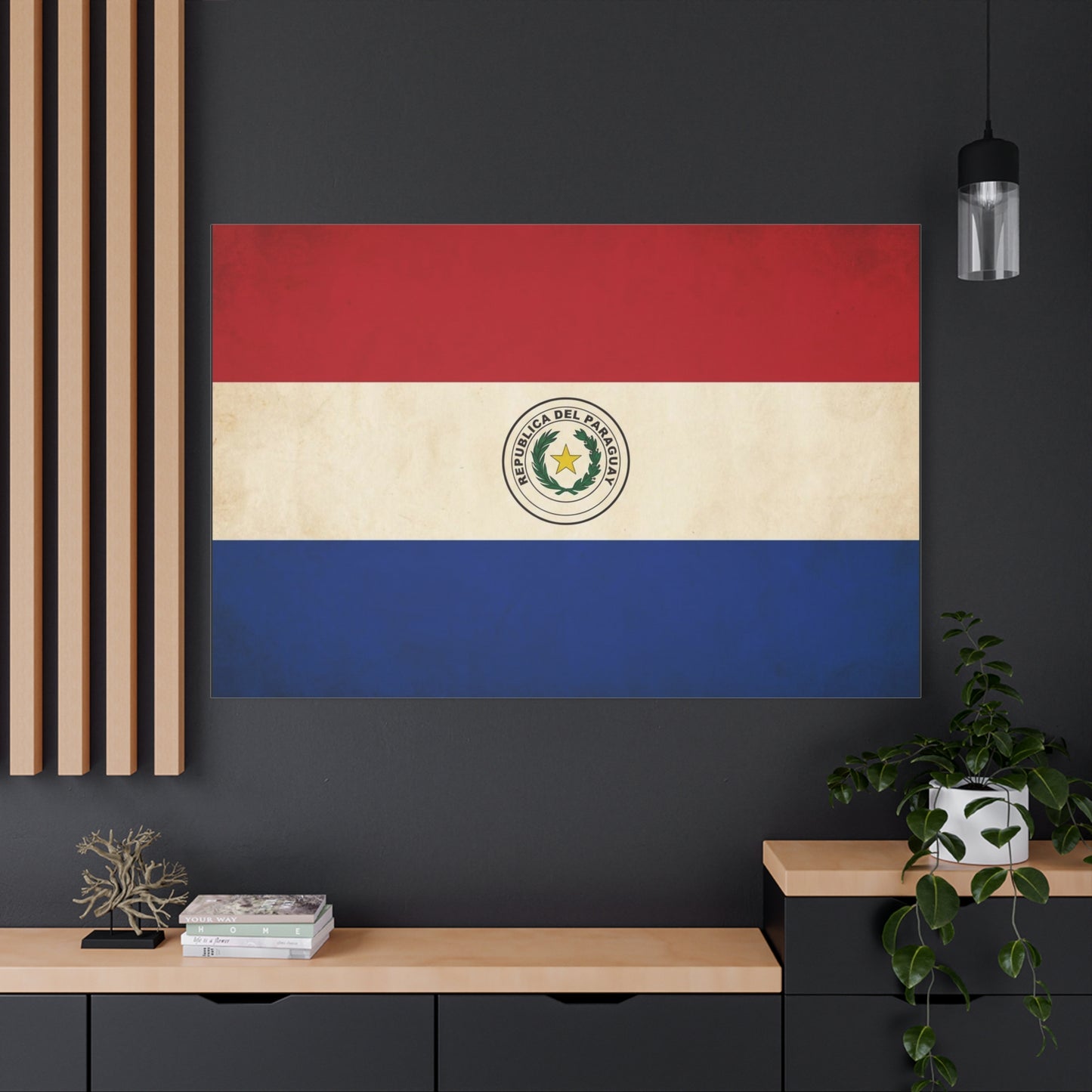 "Republica Del Paraguay" Paraguay Flag Canvas Wall Art - Vintage National Flag Print, Patriotic Heritage Decor - Matte Cotton Artwork - Living Room Home Decoration, Office Accent - Office Wall Art