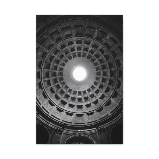 Pantheon Dome Canvas Wall Decor - Black And White Architectural Oculus Art Print - Modern Monochrome Cotton Print - Contemporary Living Room Accent, Bedroom Decoration, Office Interior