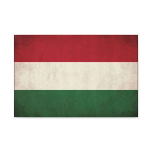 Hungary Flag Canvas Wall Art - Vintage Hungarian Tricolor Print, Distressed Red White Green Design - Patriotic Traditional Style - Living Room Wall Decor, Office Art Accent - Bedroom Home Decoration