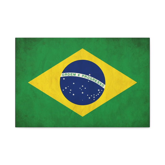 "Ordem E Progresso" Brazil Flag Canvas Wall Art - Brazilian Flag Wall Decor, Vintage National Pride Print - Green Yellow Blue Typography Style - Living Room Bedroom Office Decoration - Ready to Hang