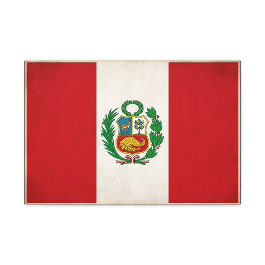 Peru Flag Canvas Wall Art - Vintage Peruvian Coat Of Arms Print, Red White Banner Decor - Traditional Patriotic Style - Living Room Home Decoration - Living Room Wall Decor - Bedroom Home Decoration