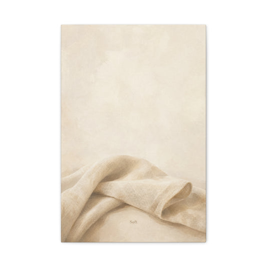 "Soft" Neutral Fabric Canvas Wall Art - Beige Linen Drapery Print, Minimalist Contemporary Decor - Cotton Art Print For Bedroom Living Room, Japandi Wall Decor Home Decoration - Modern Farmhouse Style