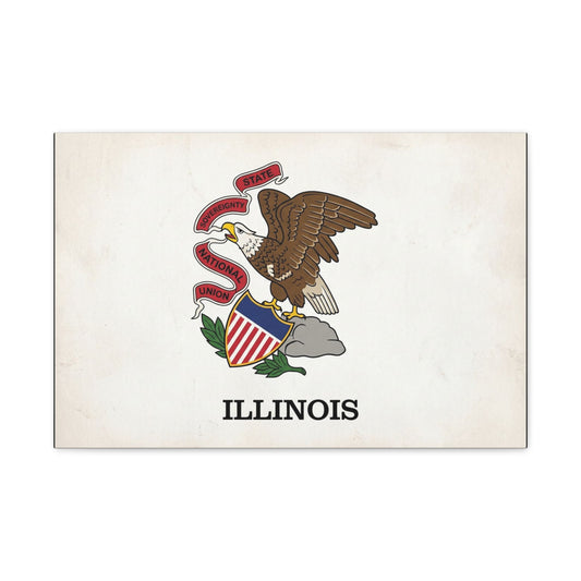 "Illinois" State Flag Canvas Wall Art - Bald Eagle Crest, Vintage State Pride Print - Matte Cotton Art Print - Traditional Americana Style - Living Room Decor, Office Accent - Living Room Wall Decor