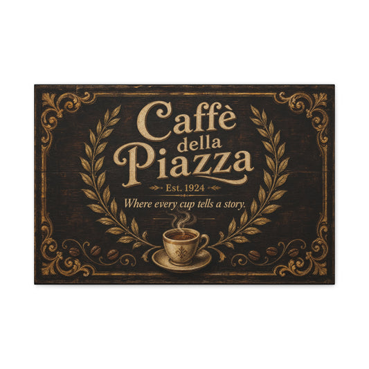 "Caffè della Piazza" Coffee Canvas Wall Art - Vintage Italian Cafe Sign, Rustic Typography Decor - Matte Cotton Print, Coffee Bar Artwork - Ready to Hang - Cafe Wall Art - Bistro Decor