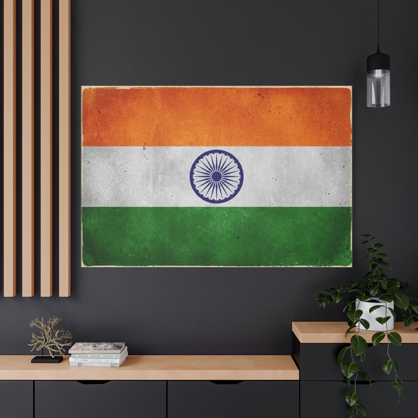 India Flag Canvas Wall Art - Vintage Tricolor Ashoka Chakra Print, Patriotic Textured Artwork - Distressed Saffron White Green Design - Living Room Decor, Office Wall Accent - Bedroom Home Decoration